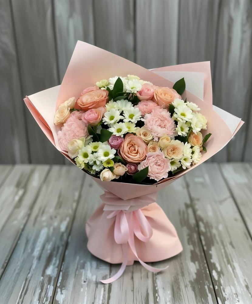 Букет цветов из: Гвоздики, Розы и Хризантемы в Свече