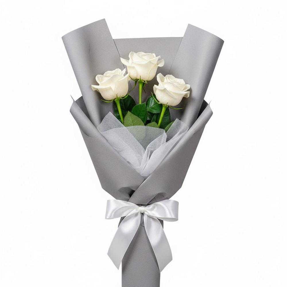Букет 3 белые розы в Свече