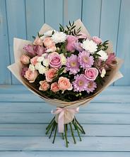 Букет цветов из:  Хризантемы, Розы и Альстромерии #REPLACE_PRED# Свече