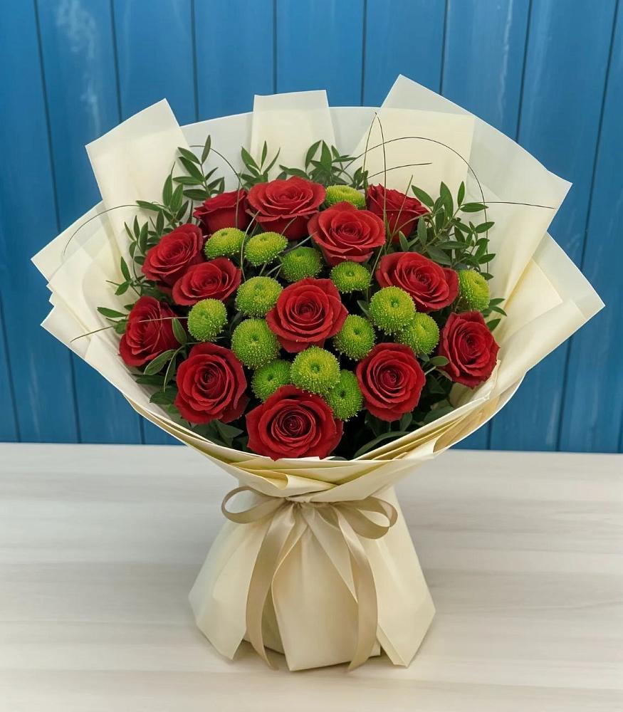 Букет цветов из: Розы и Хризантемы в Свече