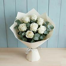 Букет Белые розы в Эвкалипте #REPLACE_PRED# Свече