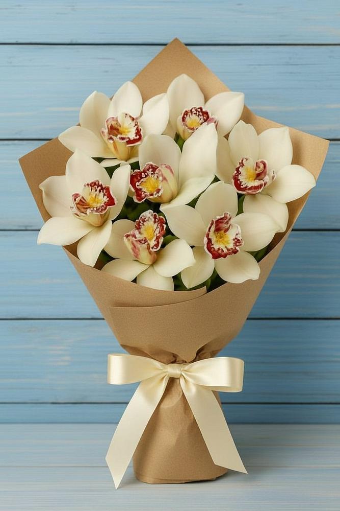 Букет цветов из: Орхидеи и Розы в Свече